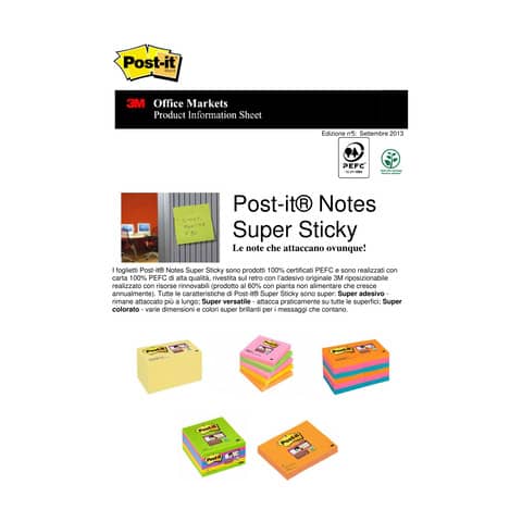 Foglietti colorati Post-it® Ricarica Z-Notes Super Sticky neon assortiti cf. 6 blocchetti da 100 ff 7100296020